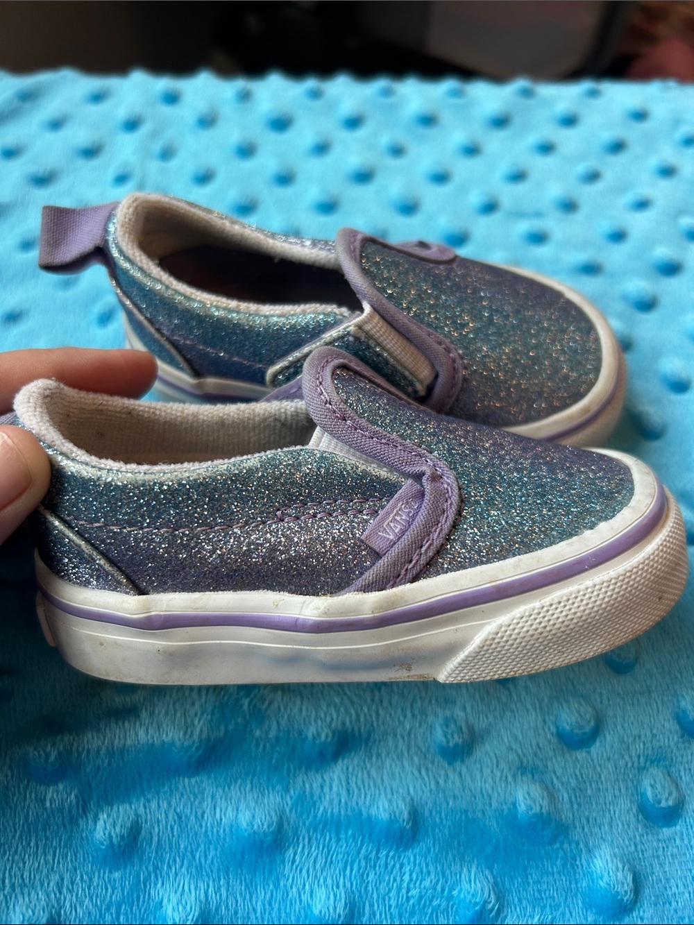Vans Kids Glitter Slip-On Sneakers - Purple and Blue Sparkle